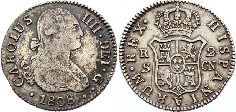 Spain 2 Reales 1808 SCN Overstrike!
KM# 430.2; Silver; Charles IV; XF with Nice...