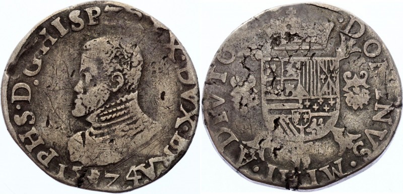 Spanish Netherlands 1 Philipsdaalder 1574
GH# 210-1g/2e; Silver; Felipe II