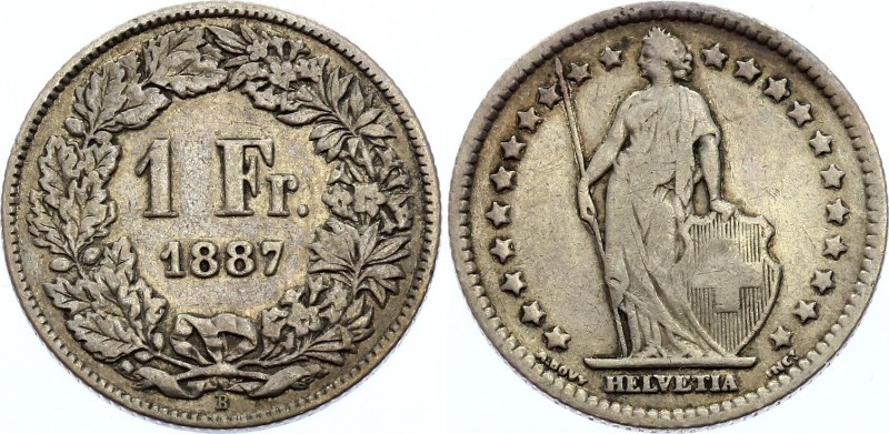 Switzerland 1 Franc 1887 B
KM# 24; Silver; VF