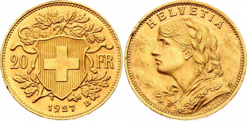 Switzerland 20 Francs 1927 B
KM# 35; Gold (.900) 6.45g 21mm