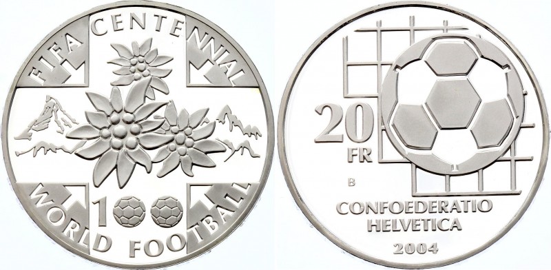 Switzerland 20 Francs 2004
KM# 121; Silver Proof; 100th Anniversary of FIFA