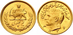 Iran 1/2 Pahlavi SH 1356 (1977) 2536
KM# 1199; Mohammad Rezā Pahlavī Aryamehr. Gold (.900), 4,04g. Rare coin. UNC