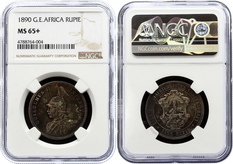 German East Africa 1 Rupie 1890 NGC MS65+
KM# 2; J# 713; Wilhelm II. Silver, UN...