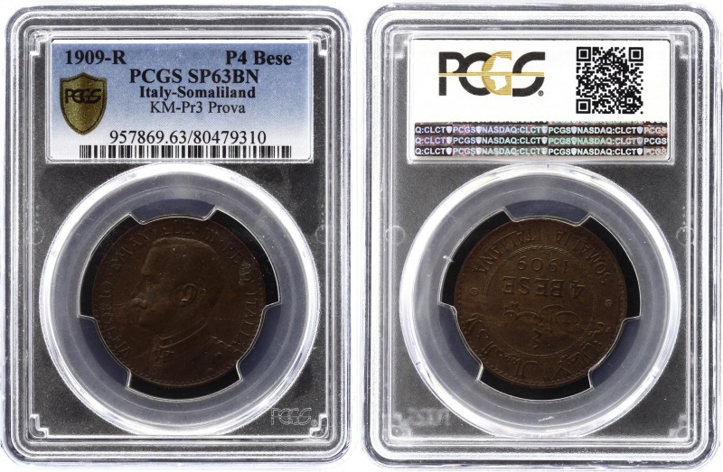 Italian Somaliland 4 Bese 1909 R PROVA PCGS SP63
Vittorio Emanuele III. KM# Pr3...