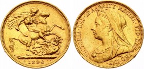 Australia 1 Sovereign 1896 M - Melbourne
KM# 13; Gold (.917) 7.98g 22.05mm; Victoria