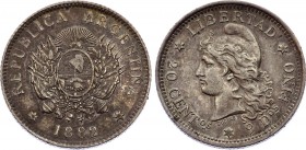Argentina 20 Centavos 1882
KM# 27; Silver; XF-AUNC