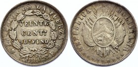 Bolivia 20 Centavos 1880
KM# 159; Silver; VF+