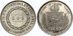 Brazil 500 Reis 1859
KM# 464; Pedro II. Silver, AUNC.