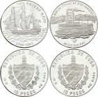Cuba Lot of 10 Pesos 1998 & 2000
Silver Proof; Motives with Ships