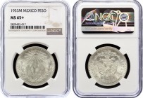 Mexico 1 Peso 1933 M NGC MS65+
KM# 455; Silver, UNC. Rare in this grade.