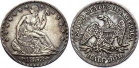 United States 1/2 Dollar 1853 Interesting Overstrike! Extremely Rare!
KM# 79; Silver; "Seated Liberty Half Dollar" with date arrows, rays around eagl...