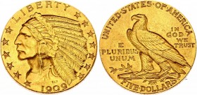 United States 5 Dollars 1909
KM# 129; Gold (.900), 8,36g.; Indian head. XF-AUNC
