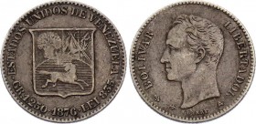 Venezuela 5 Centavos 1876
KM# 12.1; Silver; VF+