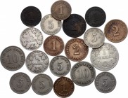Germany Lot of 19 Coins 1874 - 1915
With Silver; 1 2 5 10 Pfennig 1/2 & 1 Mark 1874 - 1915