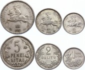 Lithuania Lot of 1 2 5 Litai 1925
KM# 76, 77 & 78; Silver