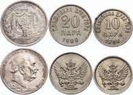 Montenegro Lot of 3 Coins 1908 - 1912
10 20 Para 1908 & 1 Pereper 1912; With Silver