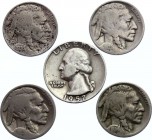 United States Lot of 5 Coins 1923 - 1957
5 Cents & 1/4 Dollar 1923 - 1957; With Silver