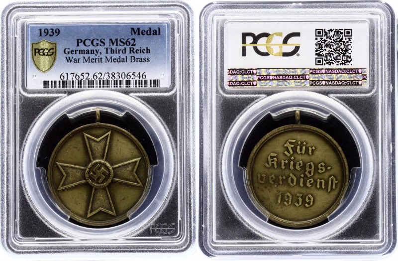 Germany Third Reich War Merit Medal 1939 PCGS MS62
Brass. Fur Kriegsverdienst.