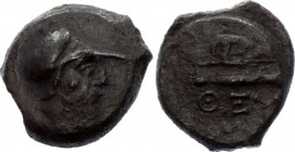 Ancient Greece Theodosia AE Tetrahalk 240 - 220 B.C.
Theodosia. Circa 240-220 BC. AE Tetrahalk. Obverse: Head of Athen to right. Reverse: ΘΕΟ, Bowcas...