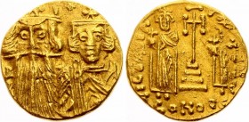 Byzanthium Empire AU Solidus Constans III 659 -661 A.D.
AU Solidus Obv: NCONSTANINSCCONSTAN - Crowned facing bust of Constans II to left and Constant...