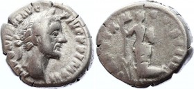 Roman Empire Denarius 138 - 161 A.D.
Antoninus Pius. Emperor of the Roman Empire. Silver. VF.