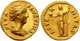 Roman Empire AU Aureus Faustina (posthumous) 141 -161 A.D.
RIC 349a (Antoninus Pius), BMC 368 (Antoninus Pius), C 2 Aureus Obv: DIVAAVGFAVSTINA - Dra...