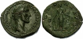 Roman Empire Sestertius Antoninus Pius Annona 147 -148 A.D.
RIC 840, C 39 Sestertius Obv: ANTONINVSAVGPIVSPPTRPXI - Laureate head right. Rev: ANNONAA...