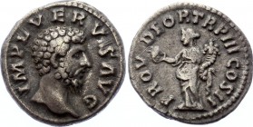 Roman Empire Denarius Lucius Verus 163 A.D.
RIC 491 (Marcus Aurelius), S 5354, C 156 Denarius Obv: IMPLVERVSAVG - Bare head right. Rev: PROVDEORTRPII...