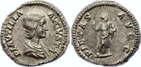 Roman Empire Denarius Plautilla Pietas 203 A.D.
RIC 367 (Caracalla), S 7072, C 16 Denarius Obv: PLAVTILLAAVGVSTA - Draped bust right. Rev: PIETASAVGG...