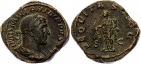 Roman Empire Sestertius Phillip I Aeqvitas 247 -249 A.D.
RIC 166a, C 10 Sestertius Obv: IMPMIVLPHILIPPVSAVG - Laureate, draped and cuirassed bust rig...