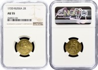 Russia 2 Roubles 1720 NGC AU55
Bit# 105 R2; 40 Roubles by Petrov! "САМОДЕРЖЕЦЪ". Wreath with the ribbons. Edge patterned. Very rare type of 2 Rouble ...