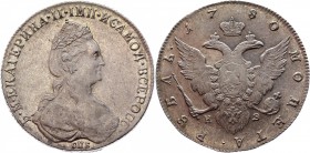 Russia 1 Rouble 1780 СПБ ИЗ RR
Bit# 228; Conros# 71/61 R1; 2,5 Rouble by Petrov; Silver 24,91g; Edge - rope; UNC