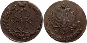 Russia 5 Kopeks 1781 КМ
Bit# 781; Copper 59,8g; Rare; XF+