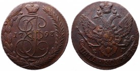 Russia 5 Kopeks 1793 EM
Bit# 647; Copper, 53.87g
