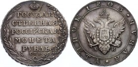 Russia 1 Rouble 1803 СПБ АИ UNC
Bit# 33; Silver 20,73 g.; 2,25 Roubles by Petrov; UNC; Coin from an old collection; Dark grey cabinet patina and mint...
