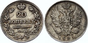 Russia 20 Kopeks 1821 СПБ ПД
Bit# 202; Silver, AUNC.
