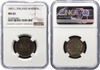 Russia - Finland 1 Markka 1892 L NGC MS 62
Bit# 231; Silver; With Nice Orange-Violet Toning
