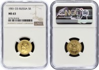 Russia 5 Roubles 1901 ФЗ NGC MS63
Bit# 27; Gold; MS63