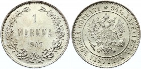 Russia - Finland 1 Markka 1907 L
Bit# 399; Silver; Amazing Coin with Full Mint Luster!; UNC