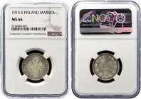 Russia - Finland 1 Markka 1915 S NGC MS 66
Bit# 401; Silver; Astonishing Coin with Full Mint Luster!
