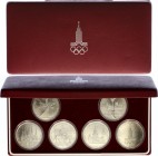 Russia - USSR Set of 6 Olympic Coins 1977 - 1980
1 Rouble 1977-1980; Comes with Original Red Box & Certificate