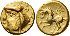 Northwest Gaul 
Carnutes. Circa 2nd century BC. Quarter Stater (Gold, 10 mm, 1.41 g, 9 h). Celticized male head to right; in field to right, uncertai...