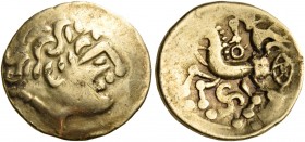 Central Europe 
Helvetii. Circa 2nd century BC. Quarter Stater (Electrum, 15 mm, 1.87 g, 2 h). Celticized head of Apollo with curly hair to right. Re...
