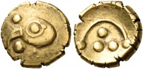 Central Europe 
Vindelici. Early 1st century BC. 1/4 Stater (Gold, 10 mm, 1.69 g). Eagle's (or Partridge's?) head to left, its beak between two pelle...