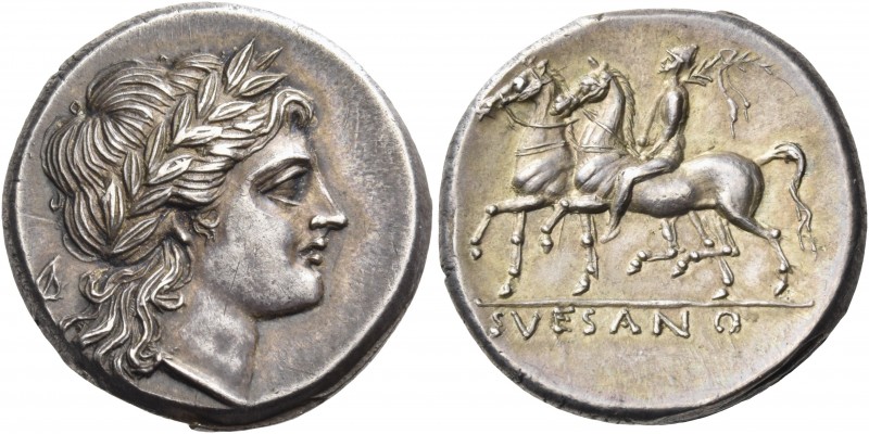 Campania 
Suessa Aurunca. Circa 265-240 BC. Didrachm (Silver, 21 mm, 7.24 g, 5 ...