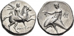 Calabria 
Tarentum. Circa 240-228 BC. Didrachm or nomos (Silver, 20 mm, 6.64 g, 10 h), struck under the magistrate Aristippos. APICΤIΠΠ[OC] Ephebe, n...