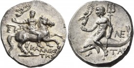 Calabria 
Tarentum. Circa 240-228 BC. Didrachm or nomos (Silver, 20 mm, 6.51 g, 12 h), struck under the magistrates Kallikrates, Epik... and Ne.... B...