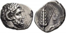 Lucania 
Metapontum. Circa 325-275 BC. Diobol (Silver, 11 mm, 1.45 g, 1 h). Laureate head of Zeus Ammon to right, with ram’s horn around his ear. Rev...