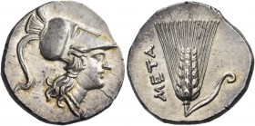 Lucania 
Metapontum. Punic occupation, circa 215-207 BC. Half Shekel (Silver, 18 mm, 4.08 g, 10 h), Punic standard. Head of Athena to right, wearing ...