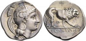Lucania 
Velia. Circa 340-334 BC. Didrachm or nomos (Silver, 21 mm, 7.65 g, 6 h), from the "Θ" group. Head of Athena to left, wearing crested Attic h...